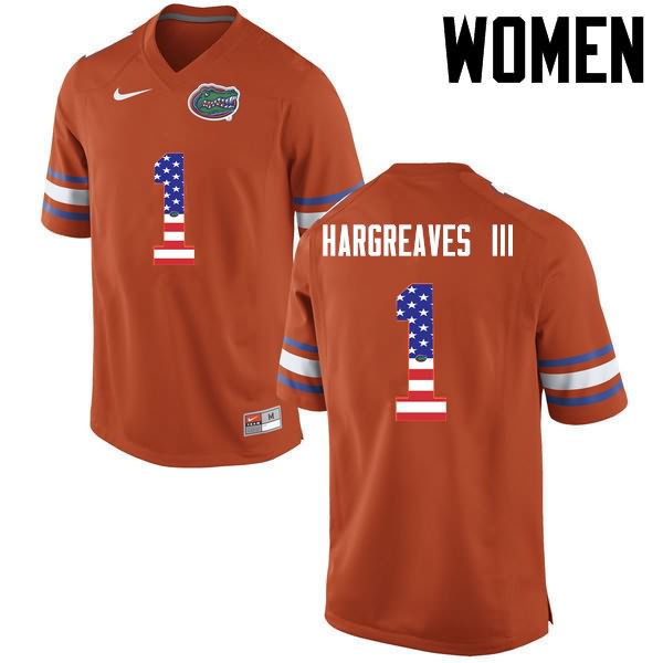 NCAA Florida Gators Vernon Hargreaves III Women's #1 USA Flag Fashion Nike Orange Stitched Authentic College Football Jersey XYN3364QR
